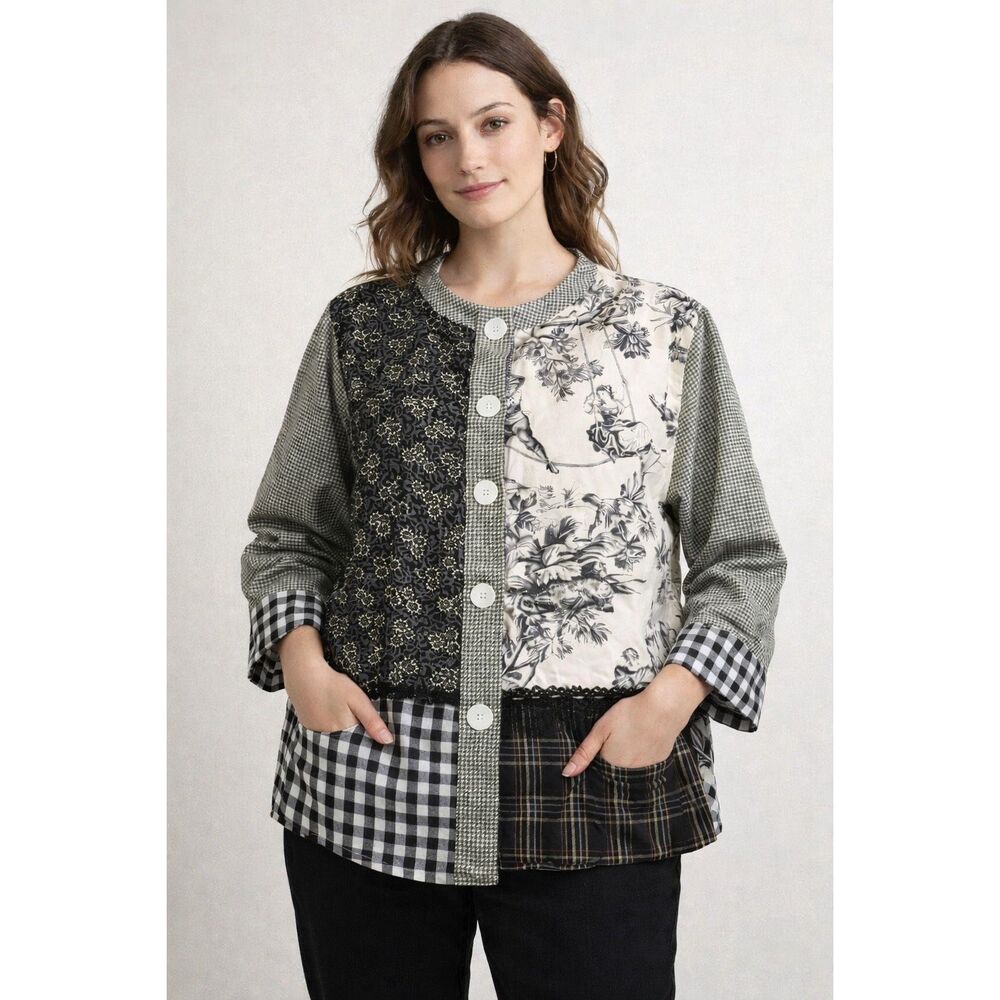 Par Excellence Patchwork Jacket Womens XL Black White Vintage USA